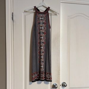 Max studio Elegant Black and Red Patterned Dress with peach accents